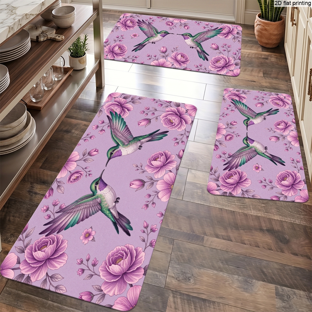 Home Kitchen Bathroom Cleaning - Hummingbird Floral Pattern Home Rug, Available