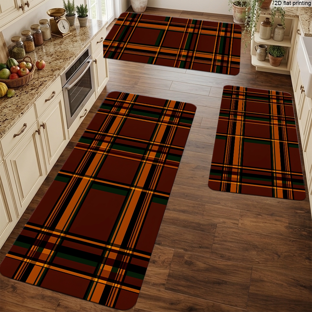 Home Kitchen Bathroom Cleaning - Multi-Size Plaid Pattern Floor Mats for