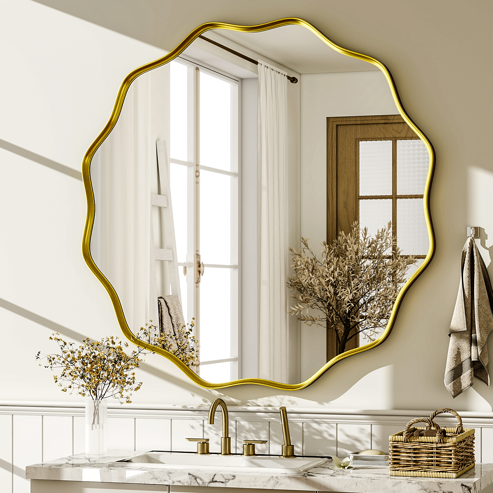 Wavy Round Bathroom Mirror Dec - Home Bathroom Cabinets review and price