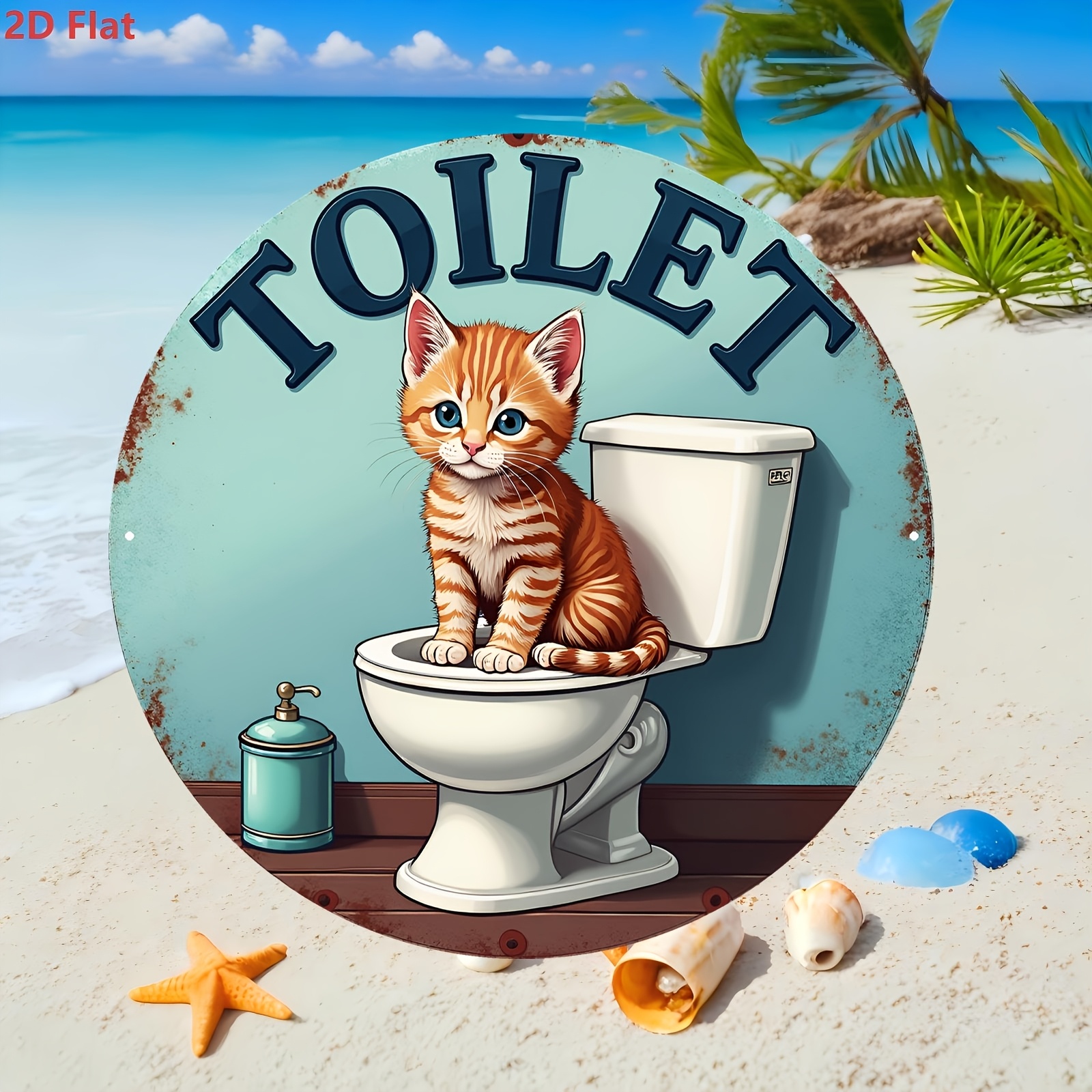 Aluminum Sign, Cute Cat Toilet - Home Bathroom Scene review and price