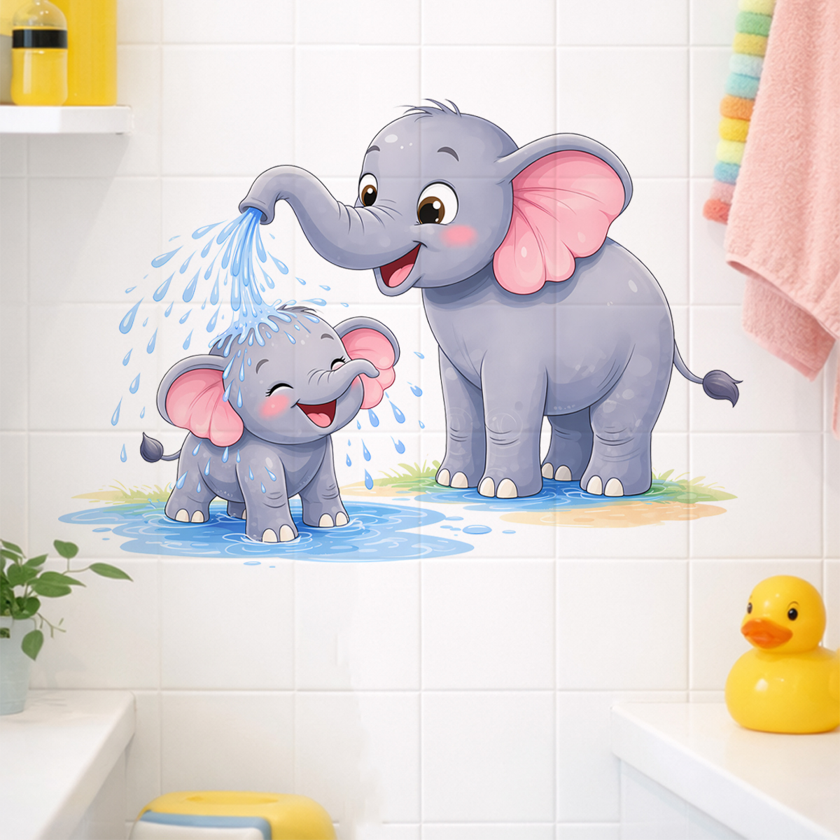 New Cartoon Elephant Wall Stic - Home Bathroom Scene review and price